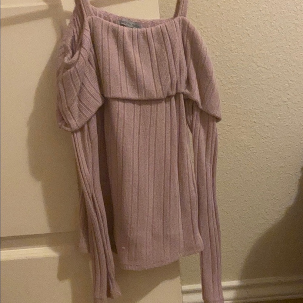 long sleeve off the shoulder blush top